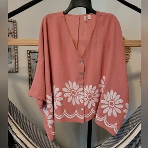 Oversized Coral Poncho Style Blouse